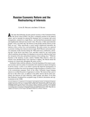 Russian Economic Reform and the Restructuring of Interests