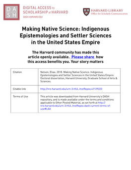 Indigenous Epistemologies and Settler Sciences in the United States Empire