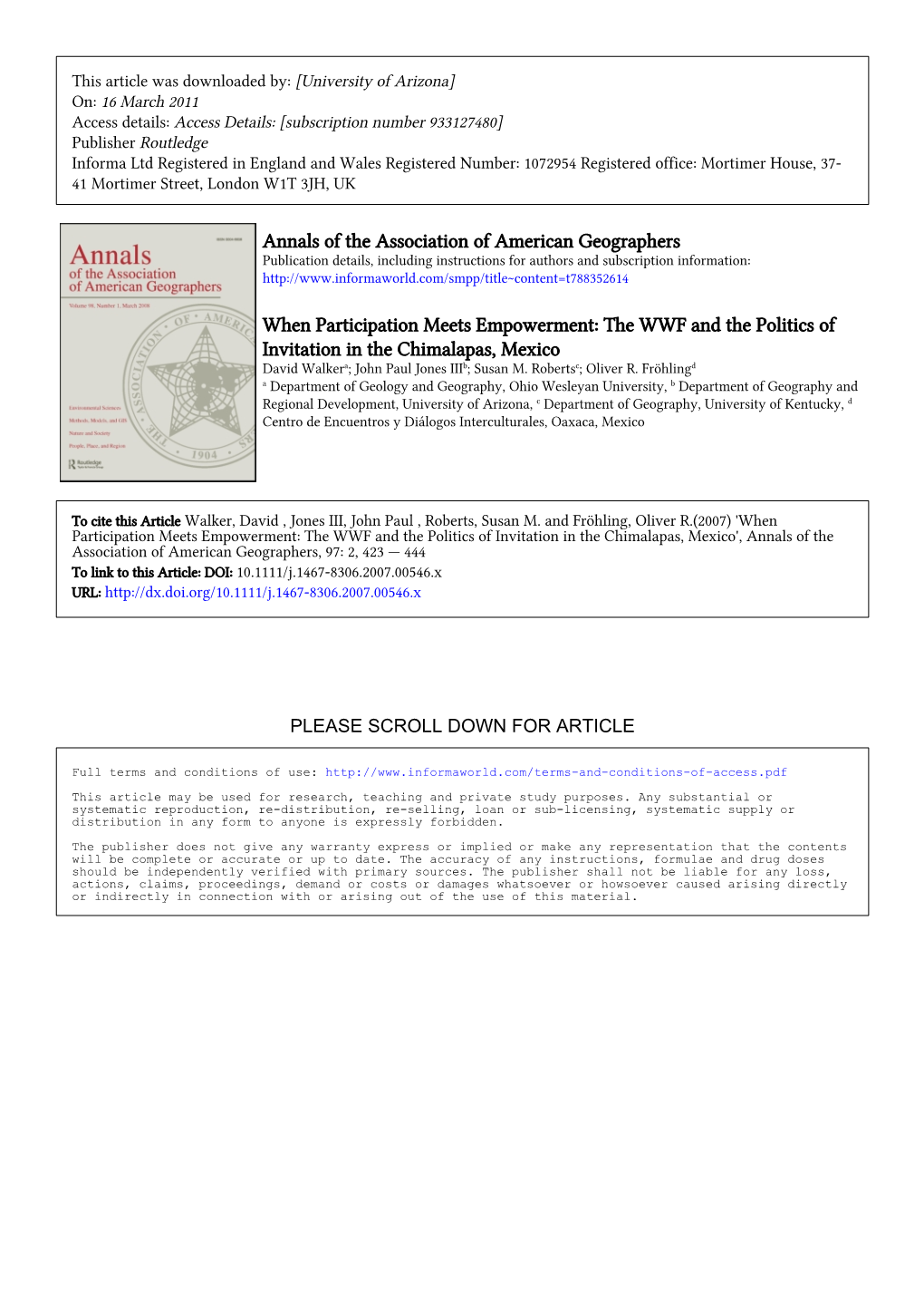 Annals of the Association of American Geographers When Participation