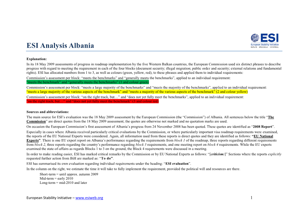 Detailed Assessment of Progress in Albania