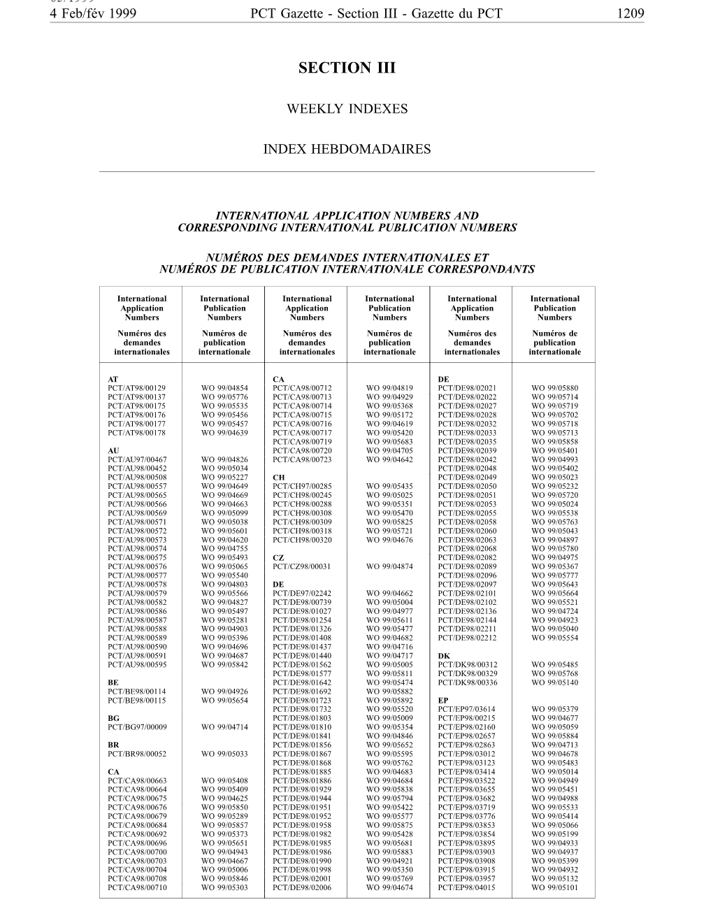 PCT Gazette, Weekly Issue No. 5, 1999