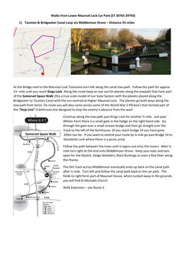 Walks from Lower Maunsel Lock Car Park (ST 30765 29793) 1) Taunton