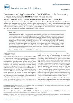 MSM) Levels in Human Plasma Ling Lin1,2*, Dejian Ma1, Richard J