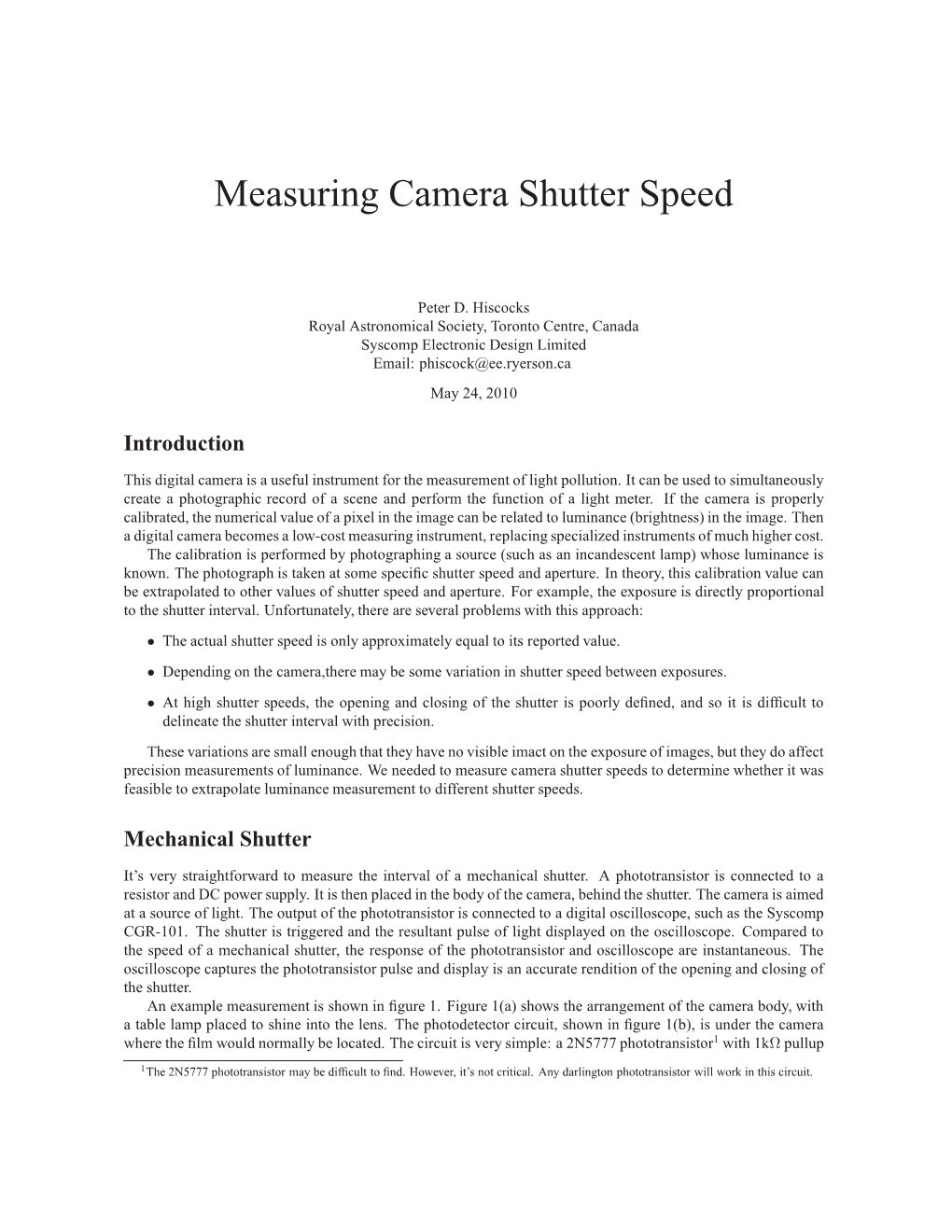 Measuring Camera Shutter Speed