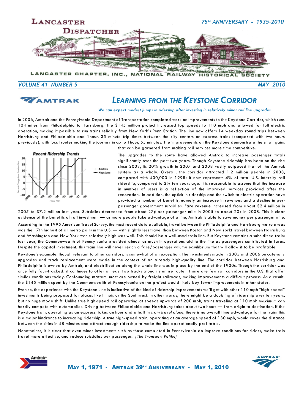 LEARNING from the KEYSTONE CORRIDOR We Can Expect Modest Jumps in Ridership After Investing in Relatively Minor Rail Line Upgrades