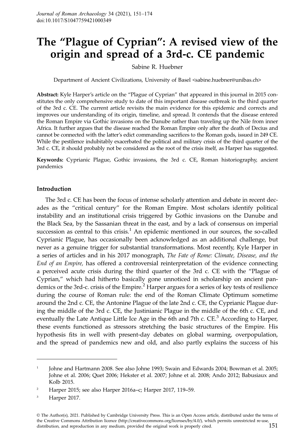 Plague of Cyprian”: a Revised View of the Origin and Spread of a 3Rd-C