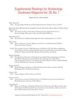 Supplemental Readings for Archaeology Southwest Magazine Vol