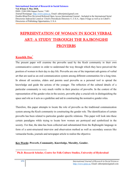 Representation of Woman in Koch Verbal Art: a Study Through the Rajbongshi Proverbs