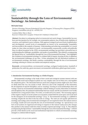 Sustainability Through the Lens of Environmental Sociology: an Introduction