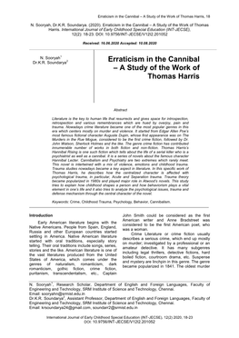 Erraticism in the Cannibal – a Study of the Work of Thomas Harris, 18
