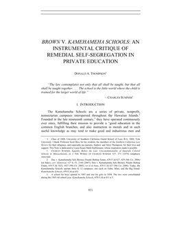 Brown V. Kamehameha Schools: an Instrumental Critique of Remedial Self-Segregation in Private Education