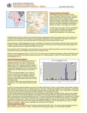 CHOLERA COUNTRY PROFILE: KENYA Last Update: 29 April 2010