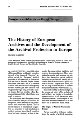 The History of European Archives and the Development of the Archival Profession in Europe