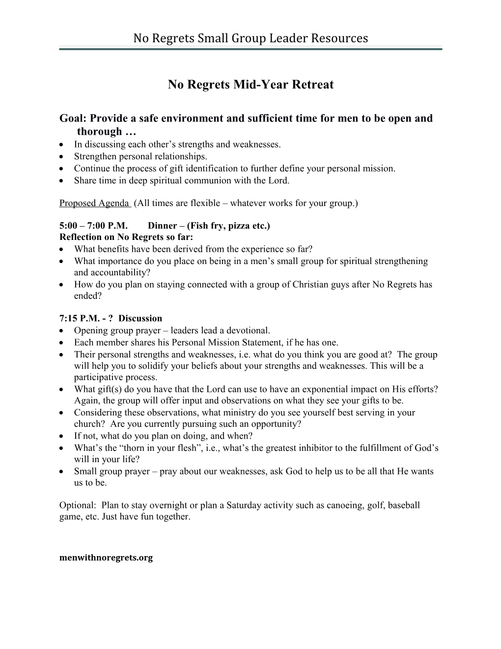 No Regrets Small Group Leader Resources