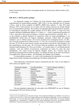 RO'š), Préfixe Punique La Toponymie Antique De L'afrique Du