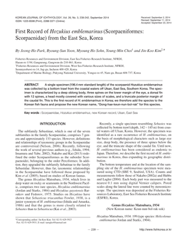 First Record of Hozukius Emblemarinus (Scorpaeniformes: Scorpaenidae) from the East Sea, Korea