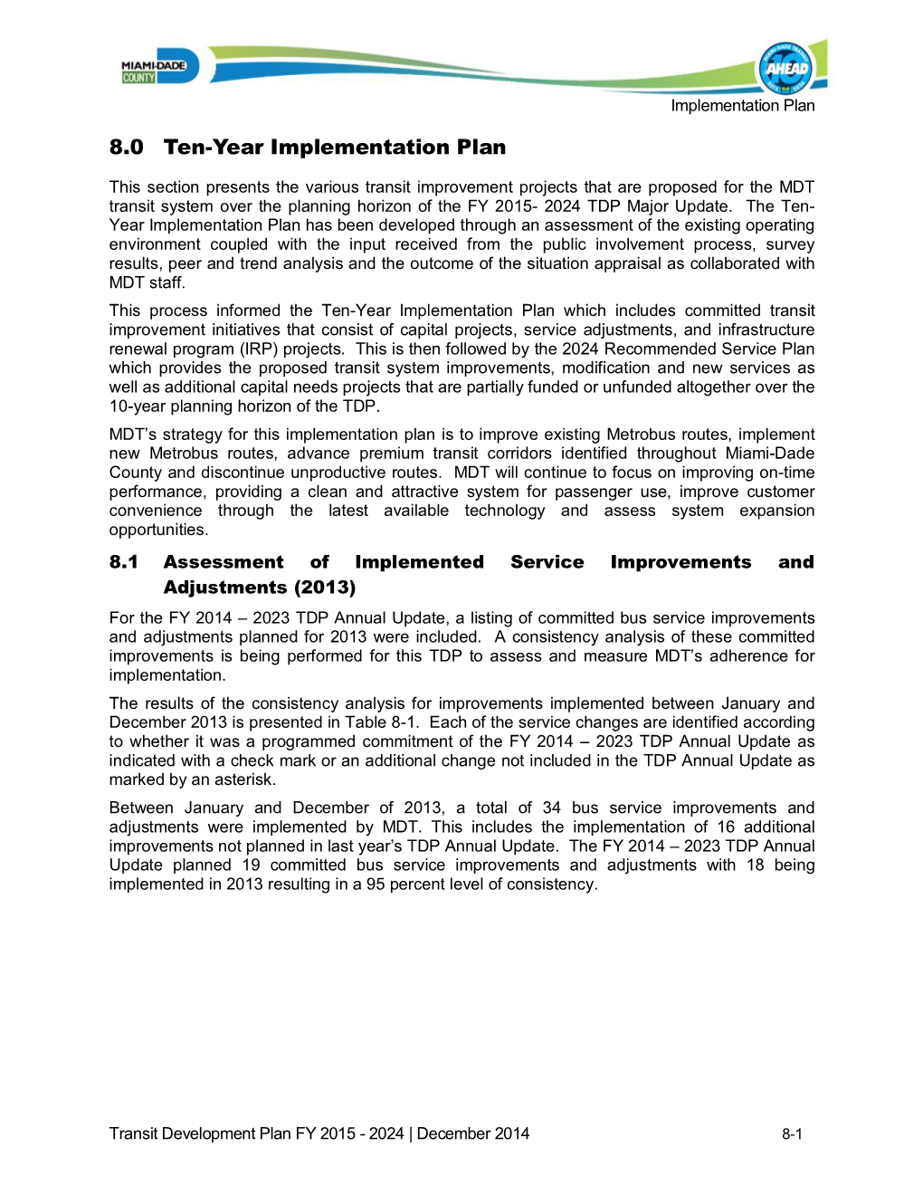 8.0 Ten-Year Implementation Plan