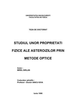 Studiul Unor Proprietati Fizice Ale Asteroizilor Prin