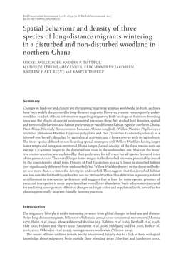 Spatial Behaviour and Density of Three Species of Long-Distance Migrants Wintering in a Disturbed and Non-Disturbed Woodland in Northern Ghana