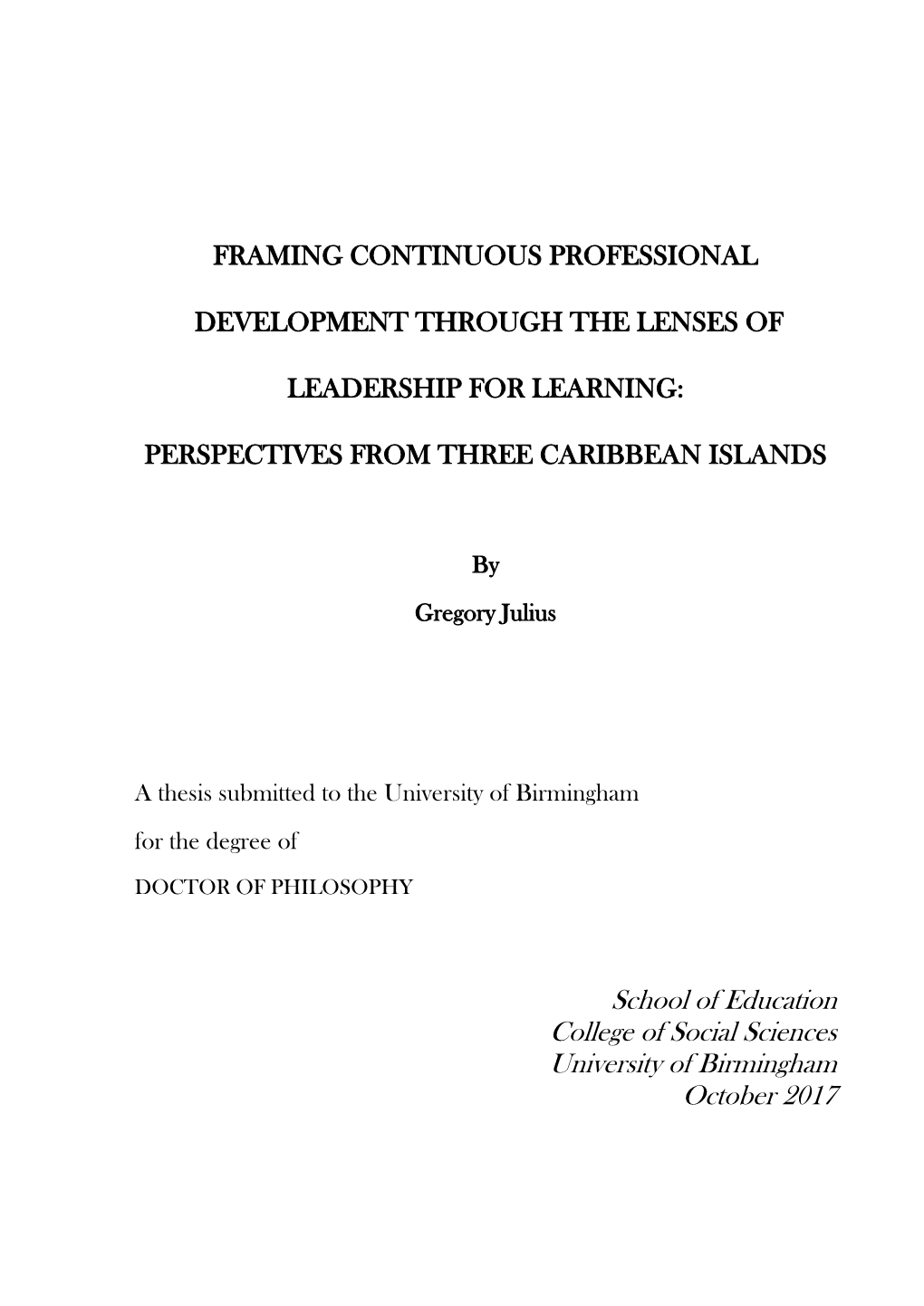 Framing Continuous Professional Development Through the Lenses of Leadership for Learning: Perspectives from Three Caribbean