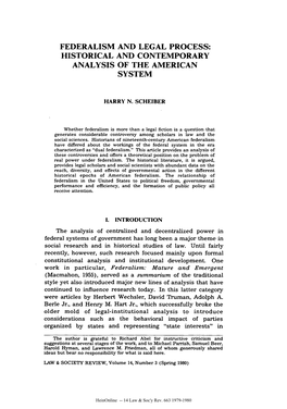 Federalism and Legal Process: Historical and Contemporary Analysis of the American System