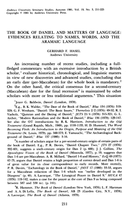 The Book of Daniel and Matters of Language: Evidences Relating to Names, Words, and the Aramaic Language