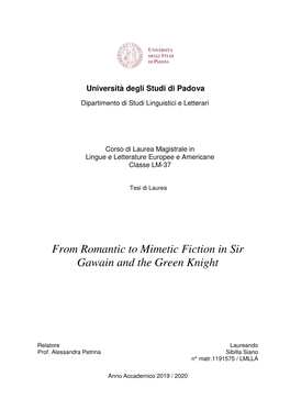 From Romantic to Mimetic Fiction in Sir Gawain and the Green Knight