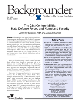 State Defense Forces and Homeland Security James Jay Carafano, Ph.D., and Jessica Zuckerman