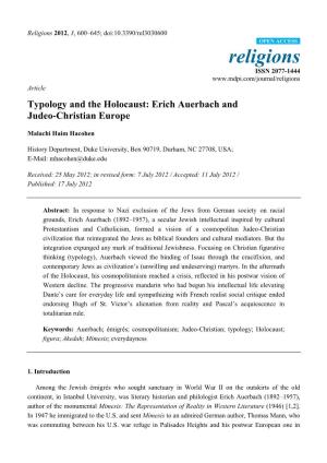 Typology and the Holocaust: Erich Auerbach and Judeo-Christian Europe