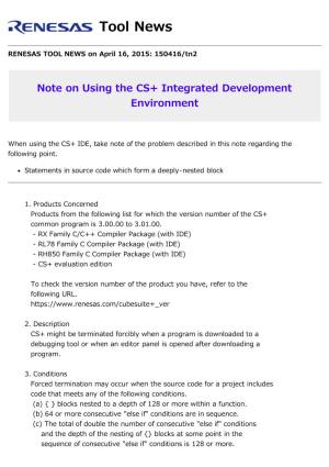Note on Using the CS+ Integrated Development Environment