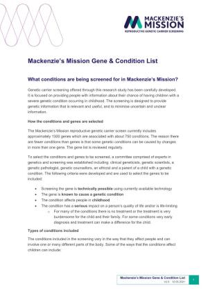 Mackenzie's Mission Gene & Condition List