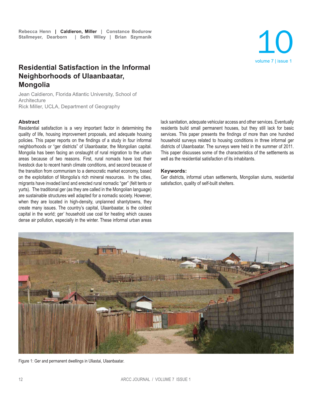 Residential Satisfaction in the Informal Neighborhoods of Ulaanbaatar, Mongolia