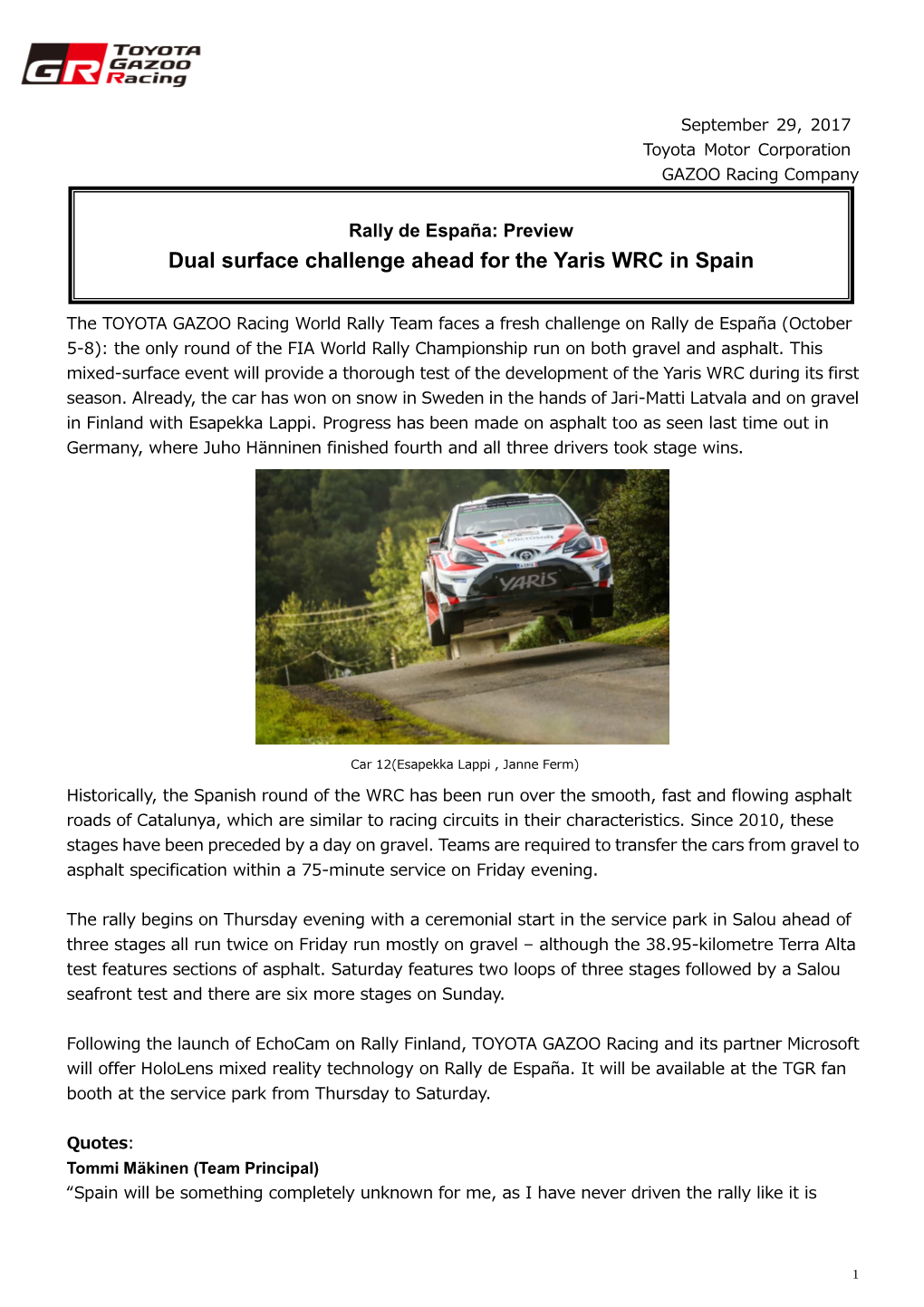 Dual Surface Challenge Ahead for the Yaris WRC in Spain