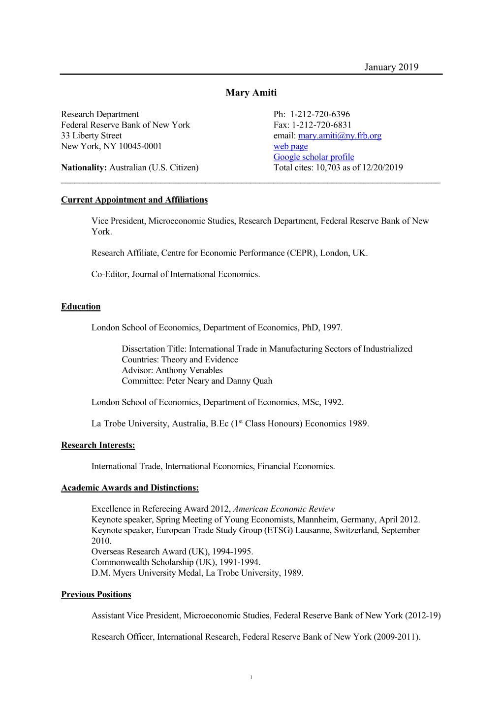 Mary Amiti's CV