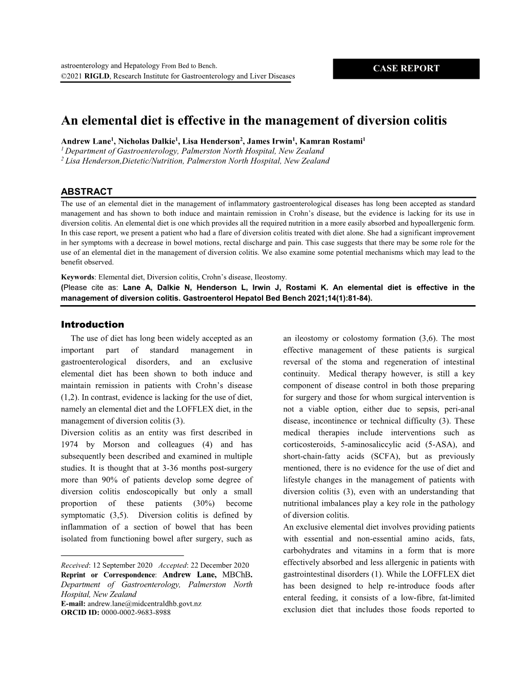 An Elemental Diet Is Effective in the Management of Diversion Colitis