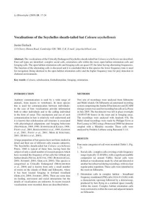 Vocalisations of the Seychelles Sheath-Tailed Bat Coleura Seychellensis