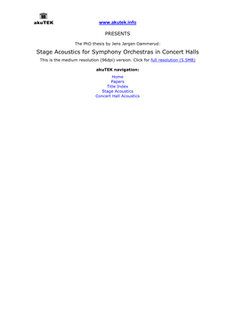 Stage Acoustics for Symphony Orchestras in Concert Halls This Is the Medium Resolution (96Dpi) Version