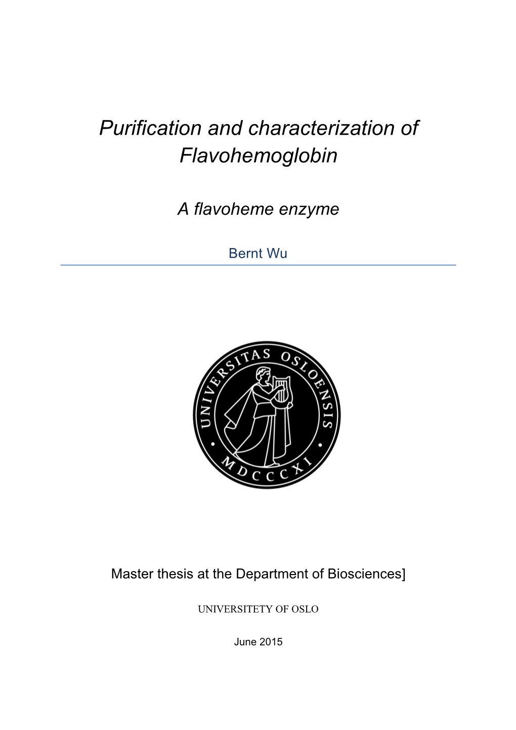 Purification and Characterization of Flavohemoglobin