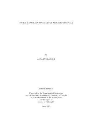 Topics in Ho Morphosyntax and Morphophonology