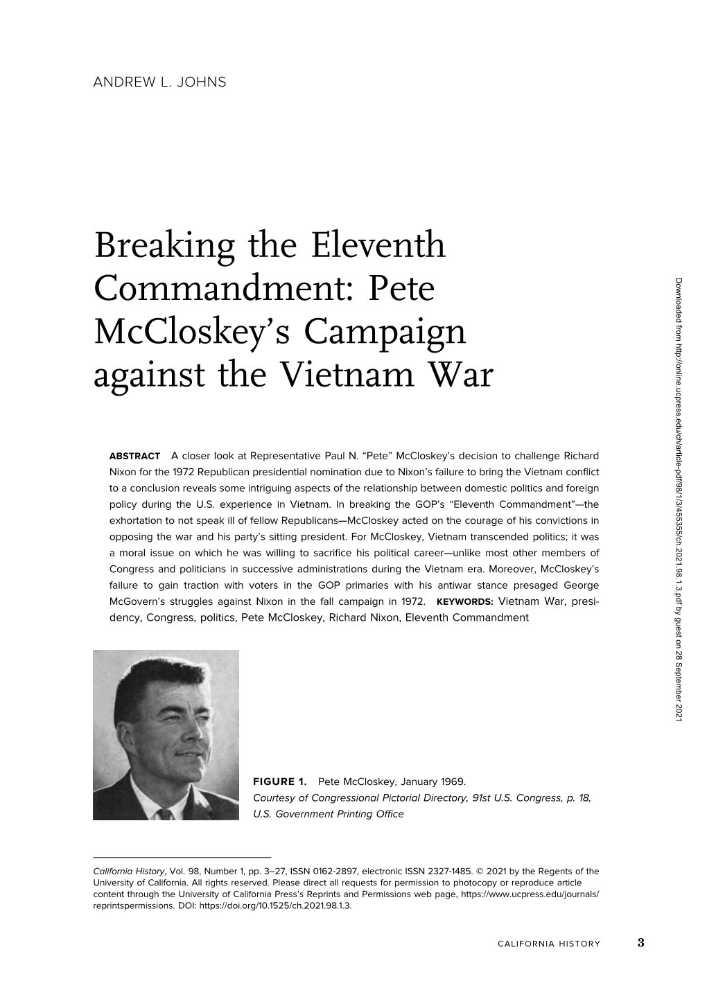 Breaking the Eleventh Commandment: Pete Mccloskey's Campaign