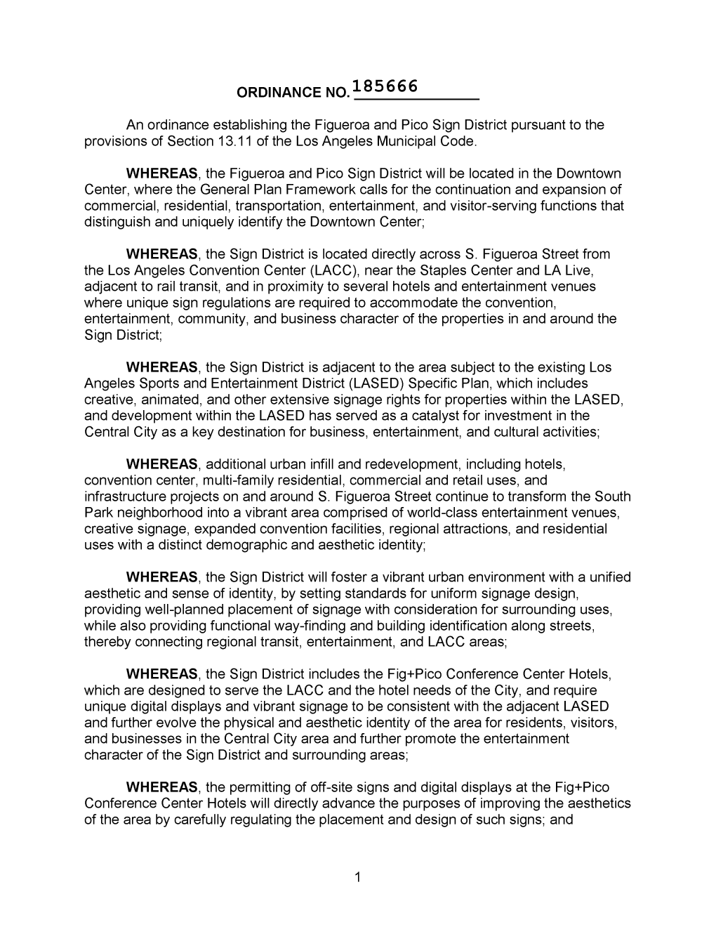 ORDINANCE NO. an Ordinance Establishing the Figueroa and Pico