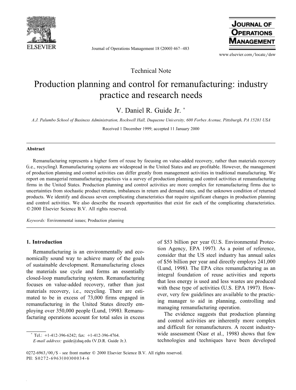 Production Planning and Control for Remanufacturing: Industry Practice and Research Needs