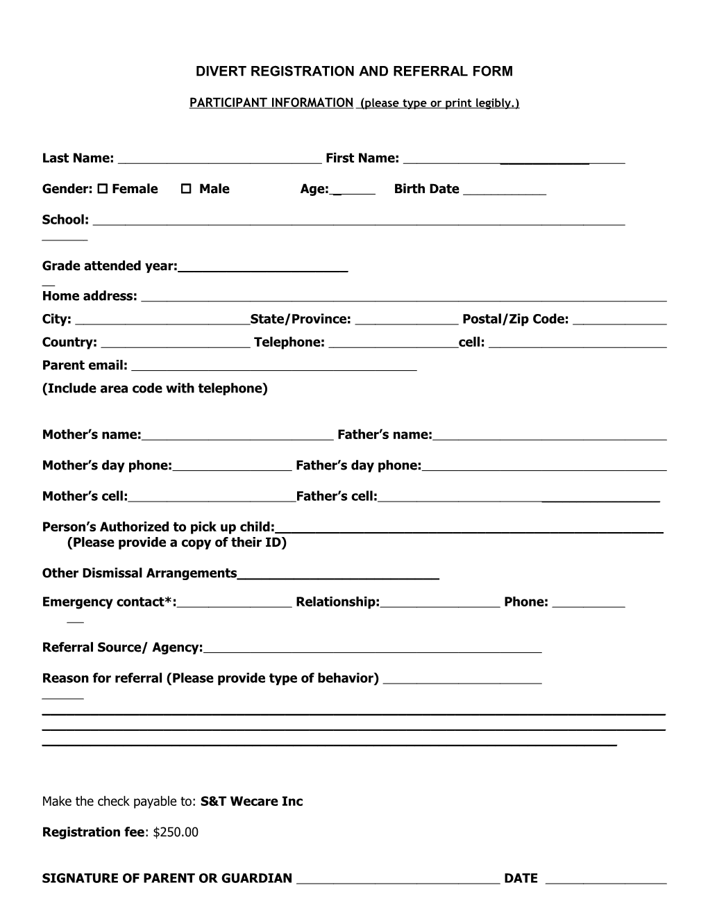 REGISTRATION FORM Sample