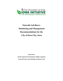 Emerald Ash Borer: Monitoring and Management Recommendations for the City of Iowa City, Iowa