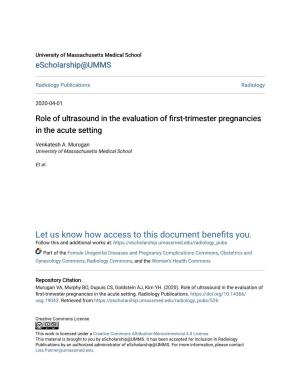 Role of Ultrasound in the Evaluation of First-Trimester Pregnancies in the Acute Setting