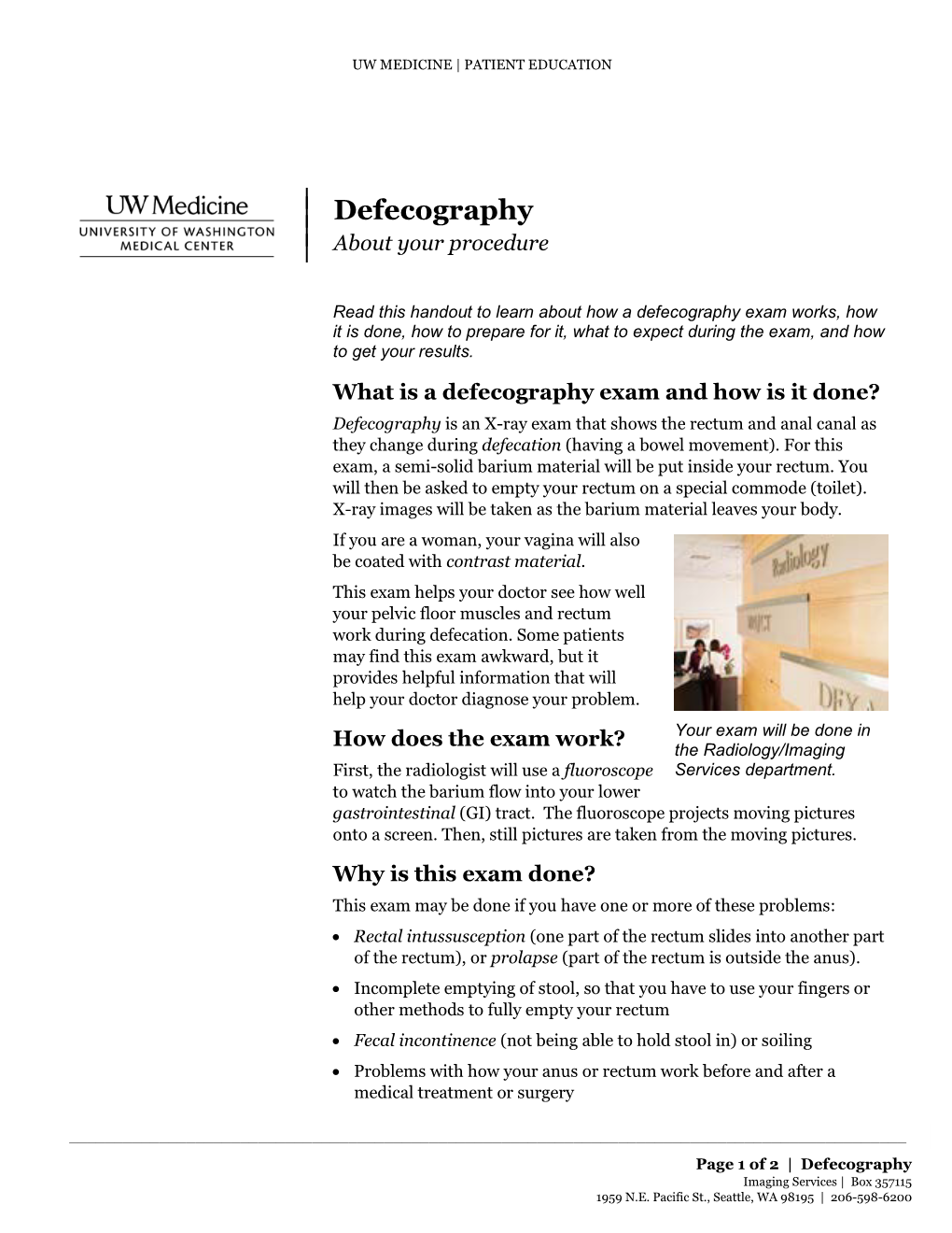 Defecography | About Your Procedure |