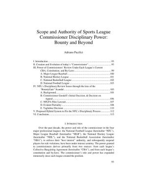 Scope and Authority of Sports League Commissioner Disciplinary Power: Bounty and Beyond