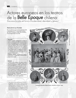 Actores Europeos En Los Teatros De La Belle Epoque Chilena: Discursos Locales En Torno a Modernidad, Identidad Y Género1