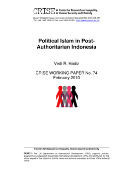 Political Islam in Post- Authoritarian Indonesia