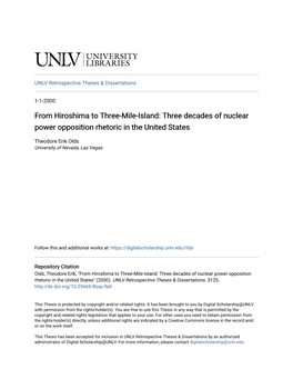 From Hiroshima to Three-Mile-Island: Three Decades of Nuclear Power Opposition Rhetoric in the United States